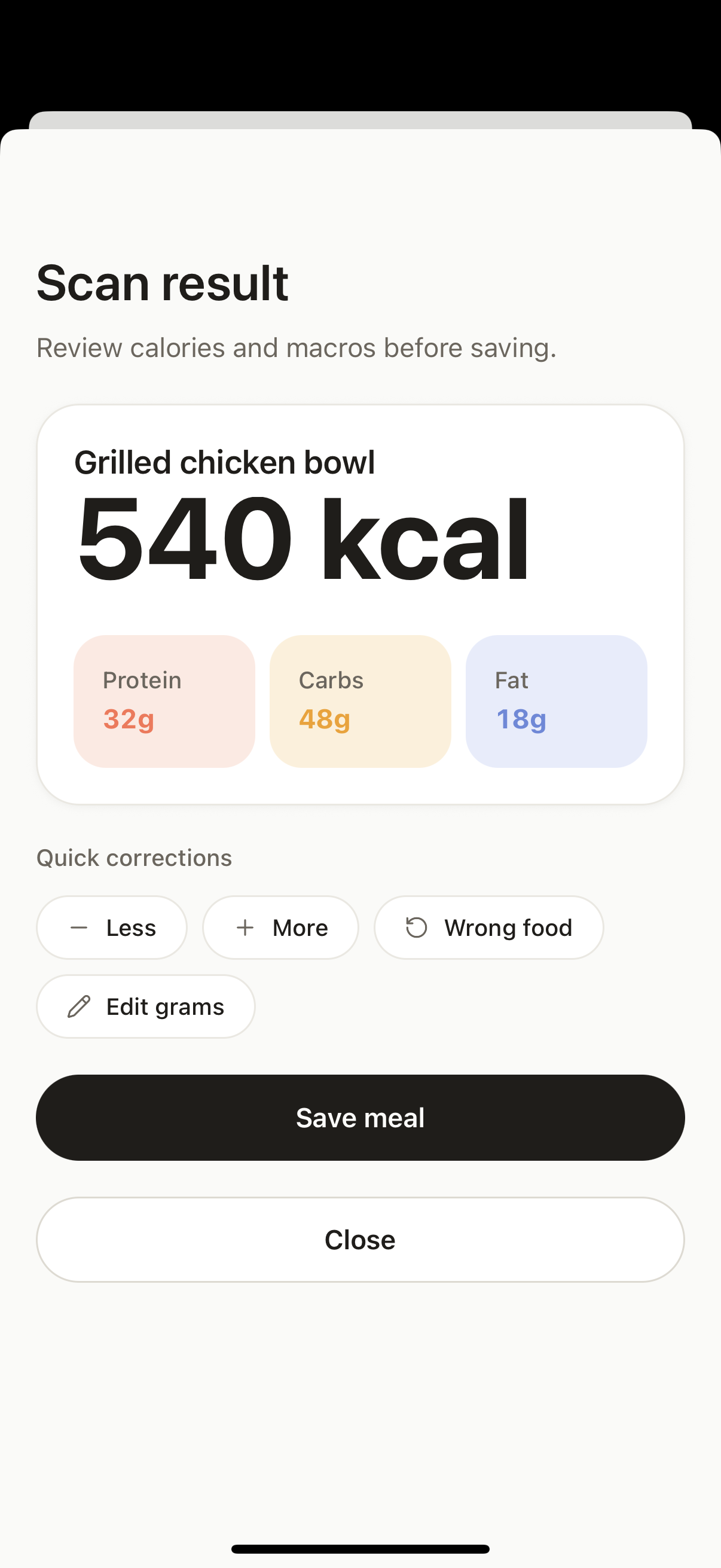 Thaya meal nutrition screen